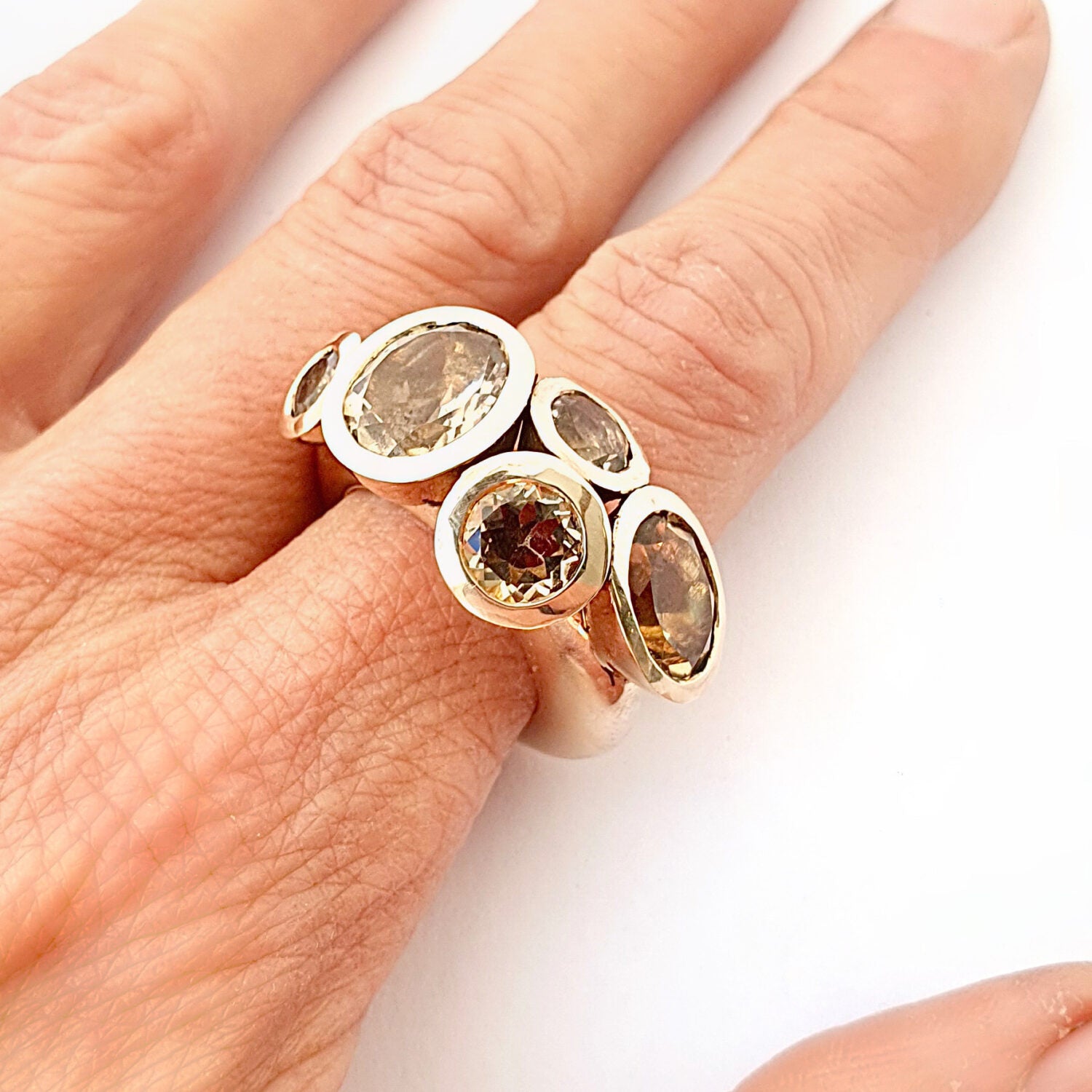 Champagne Quartz Octopus Ring in Bronze