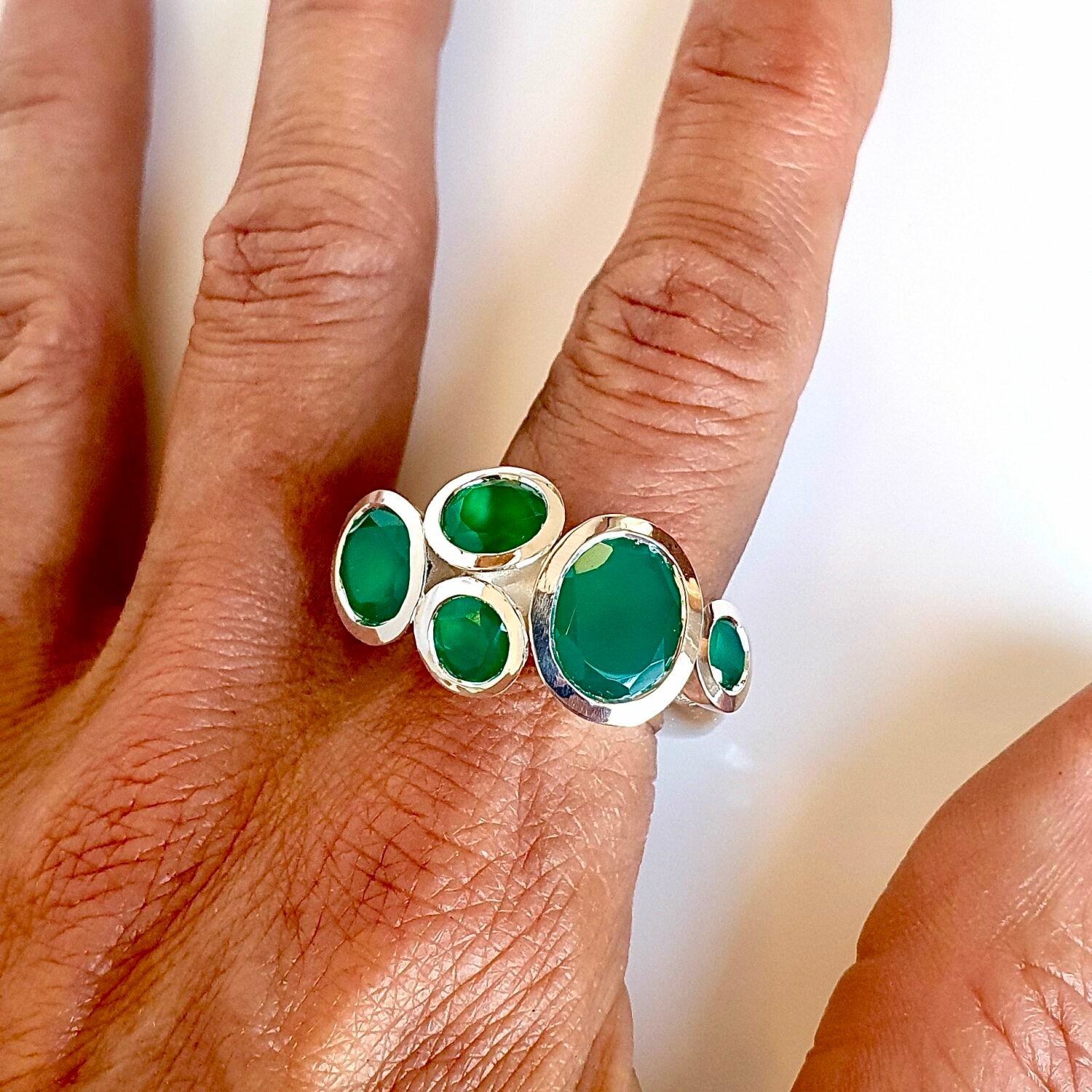 Green Onyx Octopus Ring in Sterling Silver