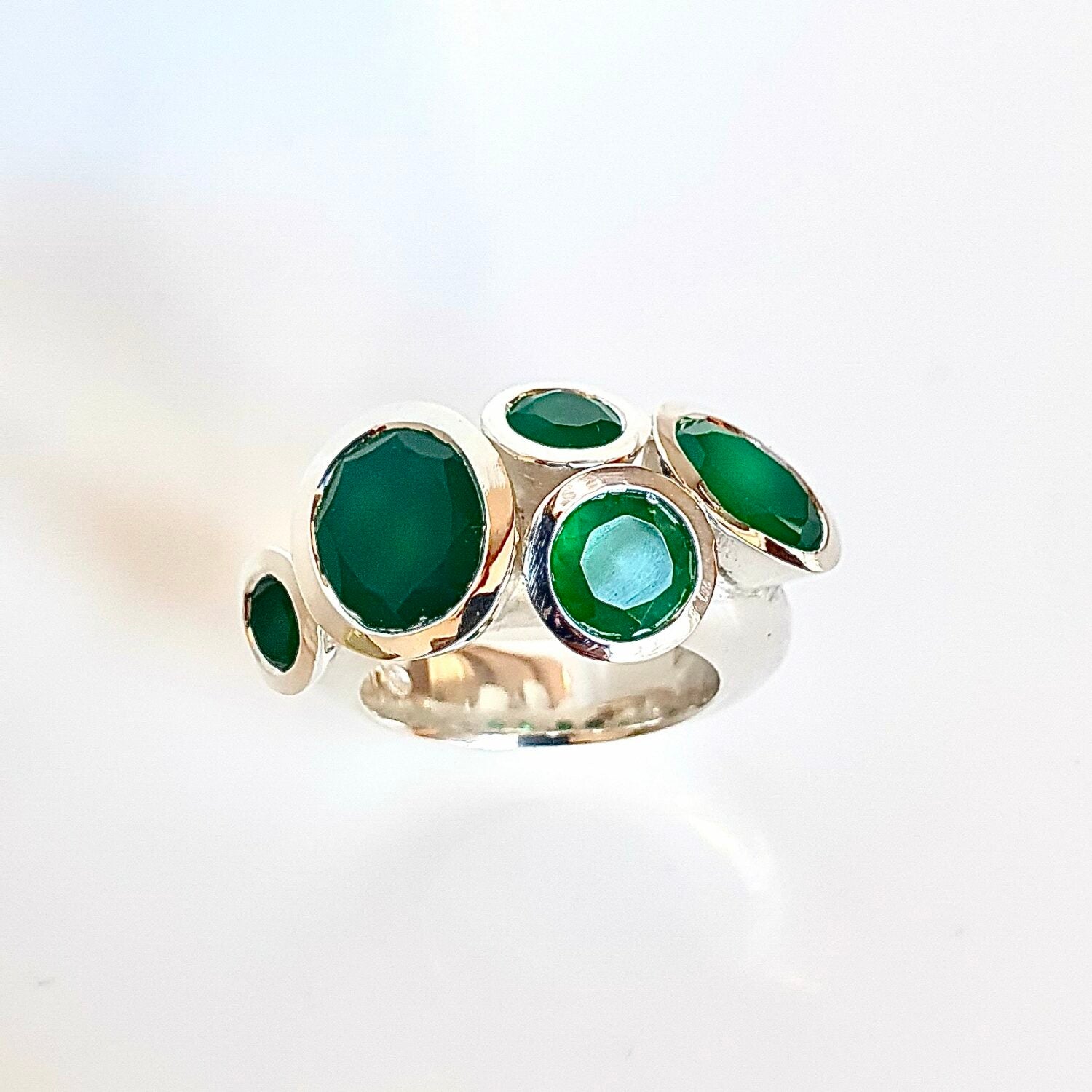 Green Onyx Octopus Ring in Sterling Silver