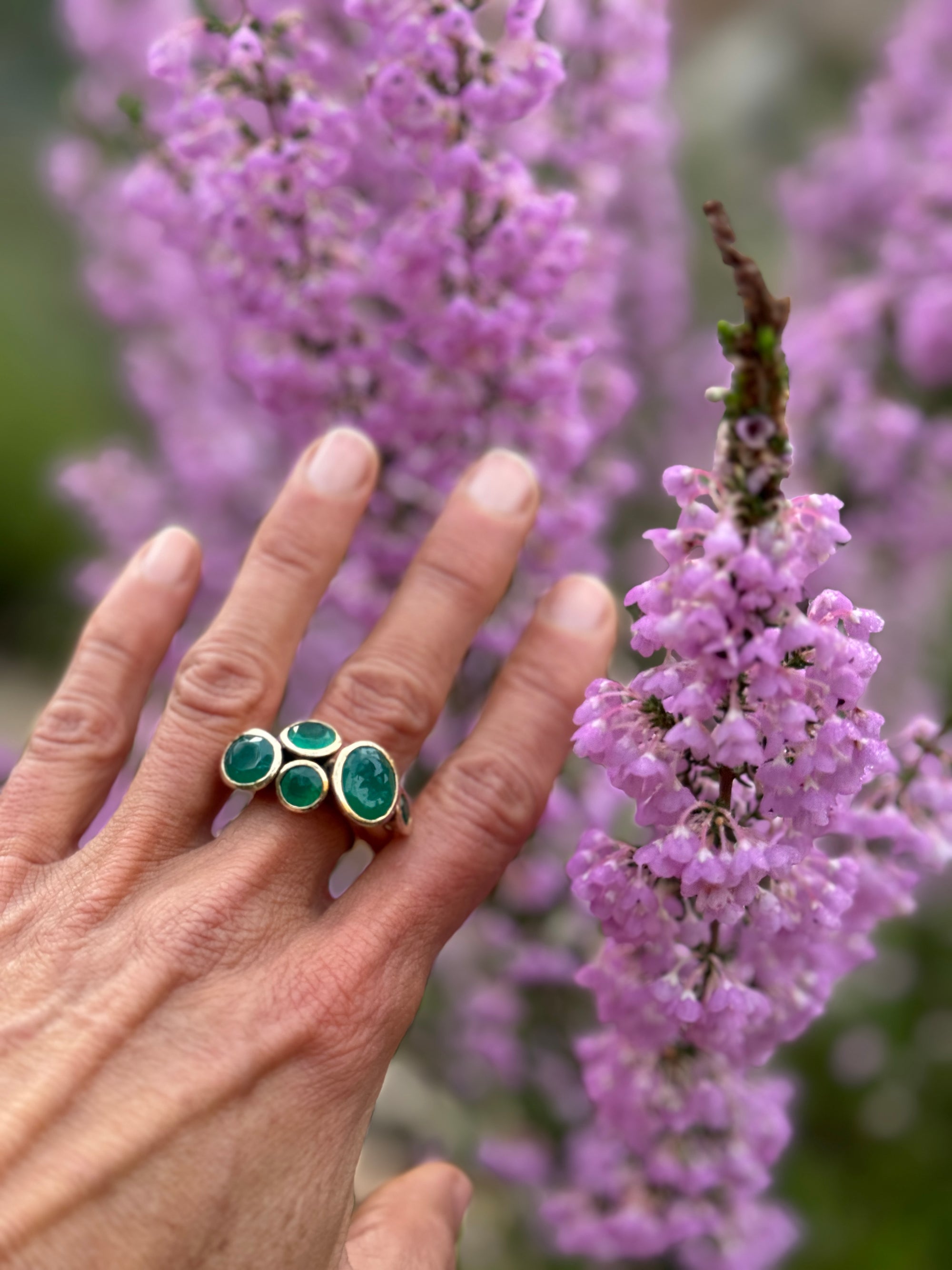 Green Onyx Octopus Ring in Bronze