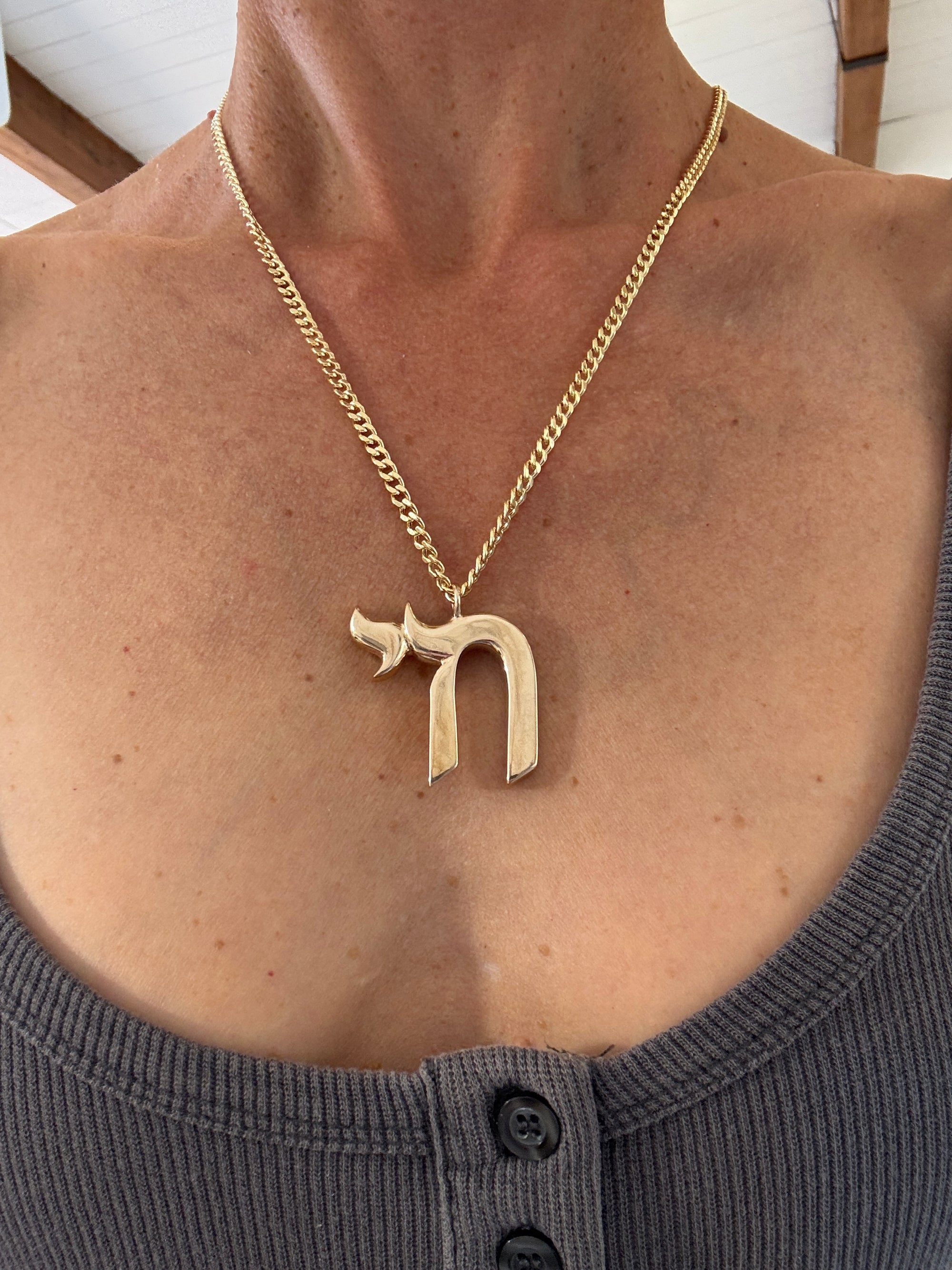 Large Bronze Chai Pendant