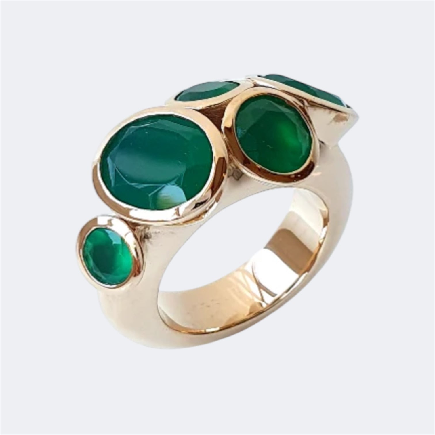 Green Onyx Octopus Ring in Bronze