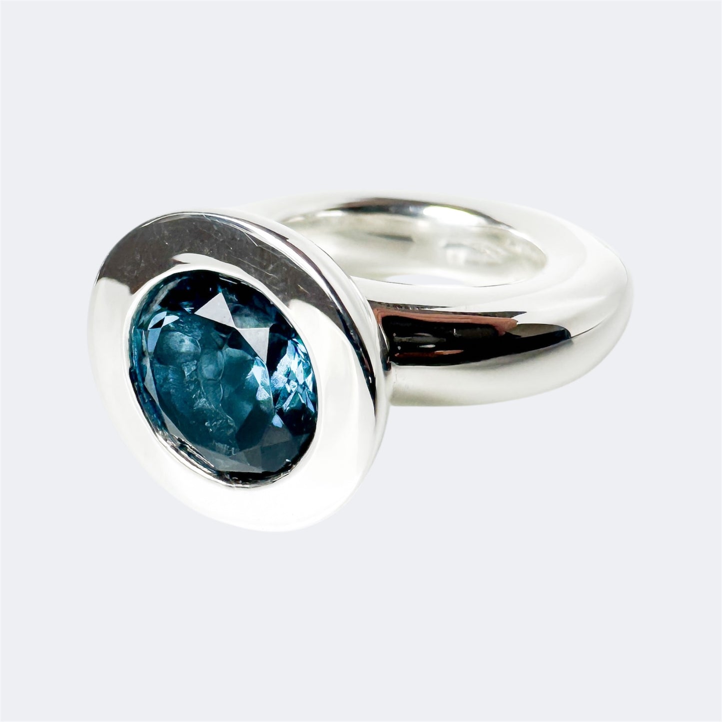 Large Sterling Silver Princess Ring with London Blue Topaz