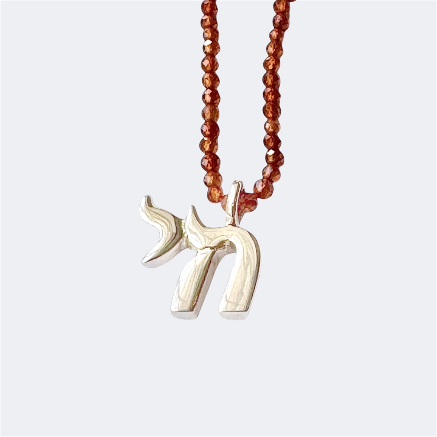 Small Sterling Silver Chai Pendant With Brandy Citrine Beads