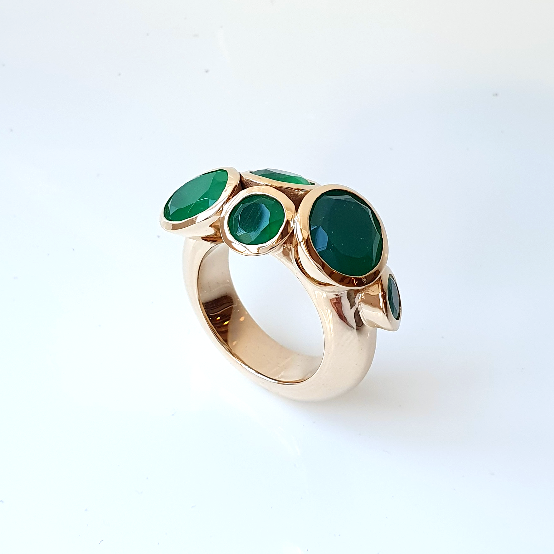 Green Onyx Octopus Ring in Bronze