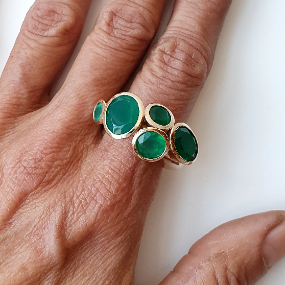 Green Onyx Octopus Ring in Bronze