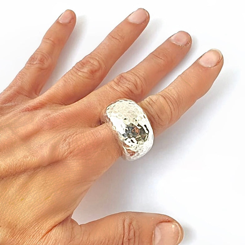 15mm Hammered Organic Ring in Sterling Silver