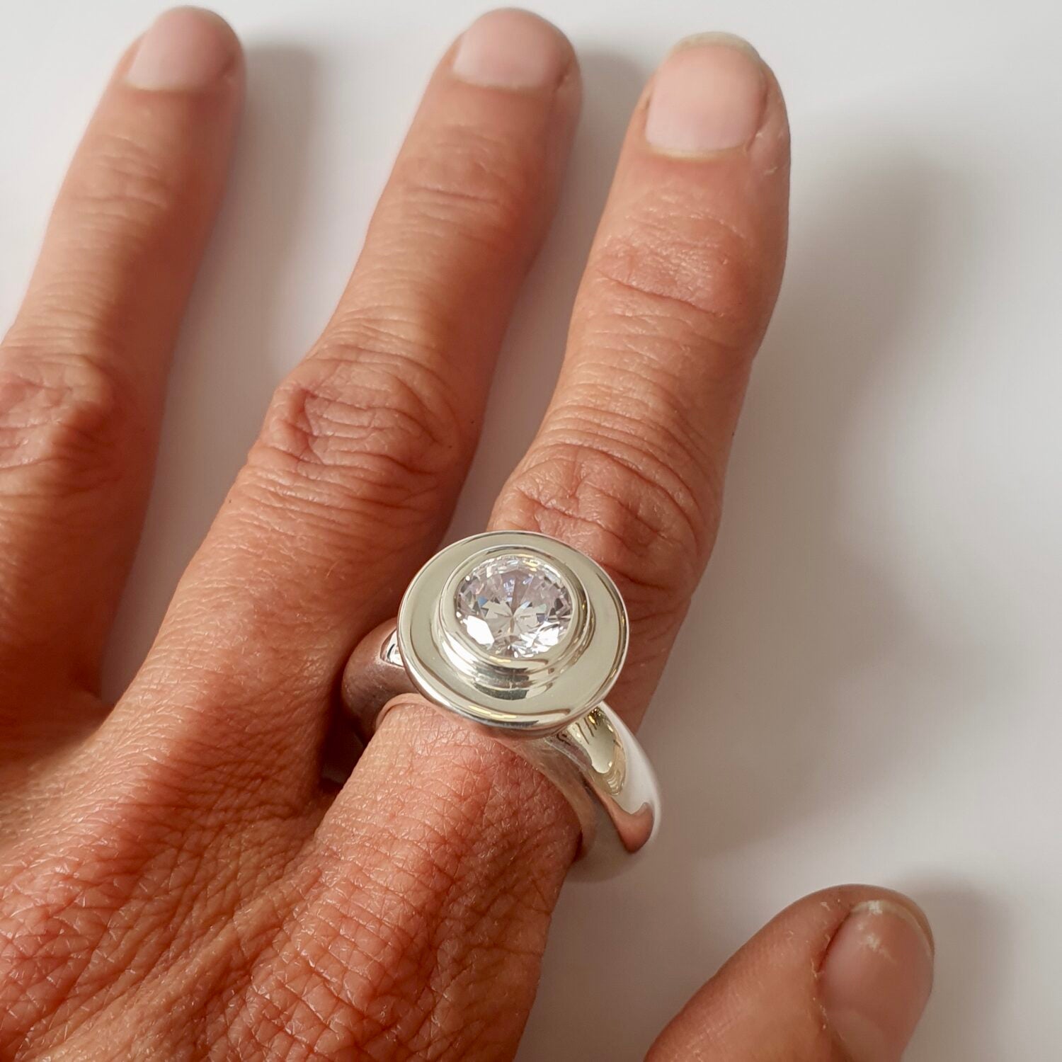 Cubic Zirconia Princess Ring in Sterling Silver and Sterling Silver Setting