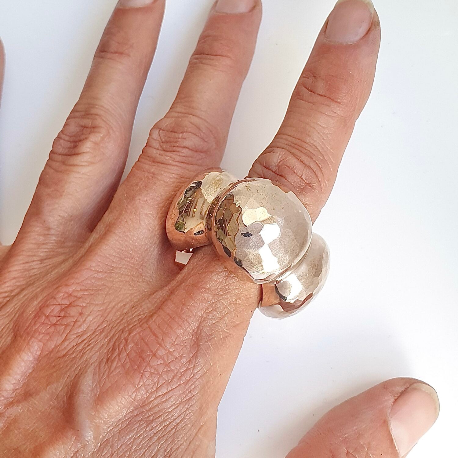 Giant Hammered Scalloped Ring in Bronze
