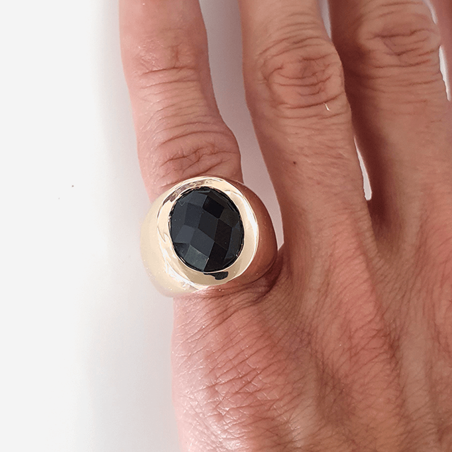 Black Onyx Pinky Ring in Bronze