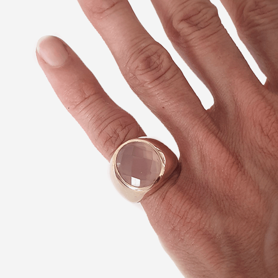 Pink Chalcedony Pinky Ring in Bronze
