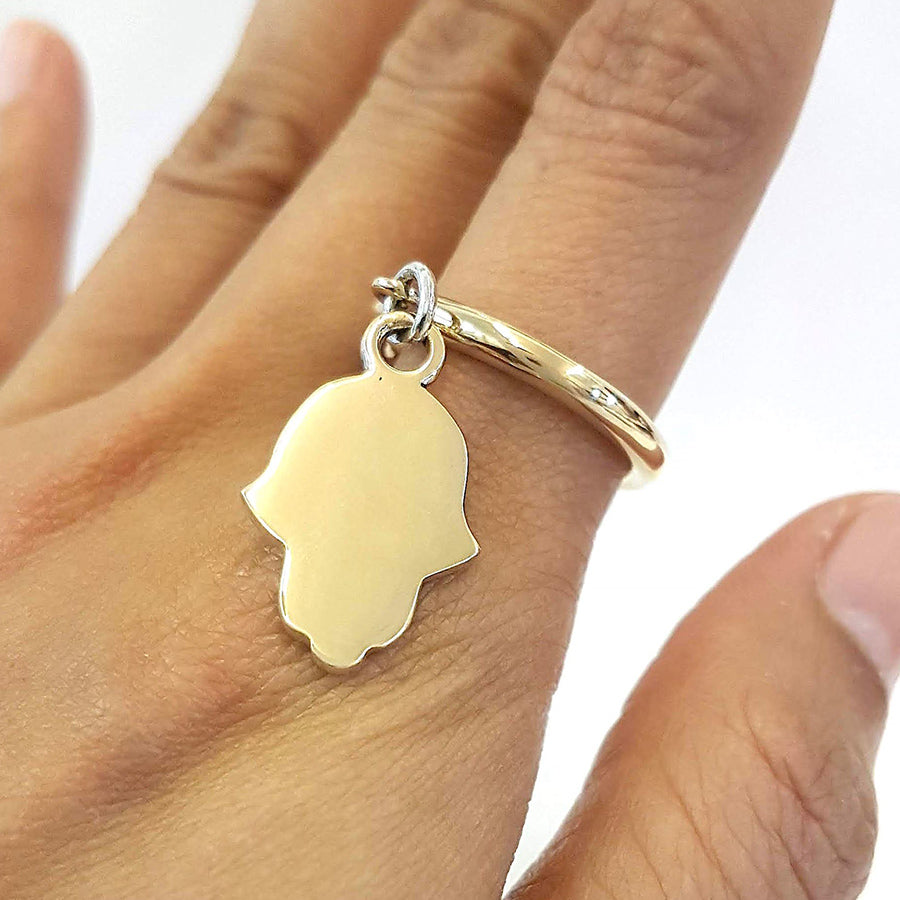 Hamsa Small Charm Ring in Bronze