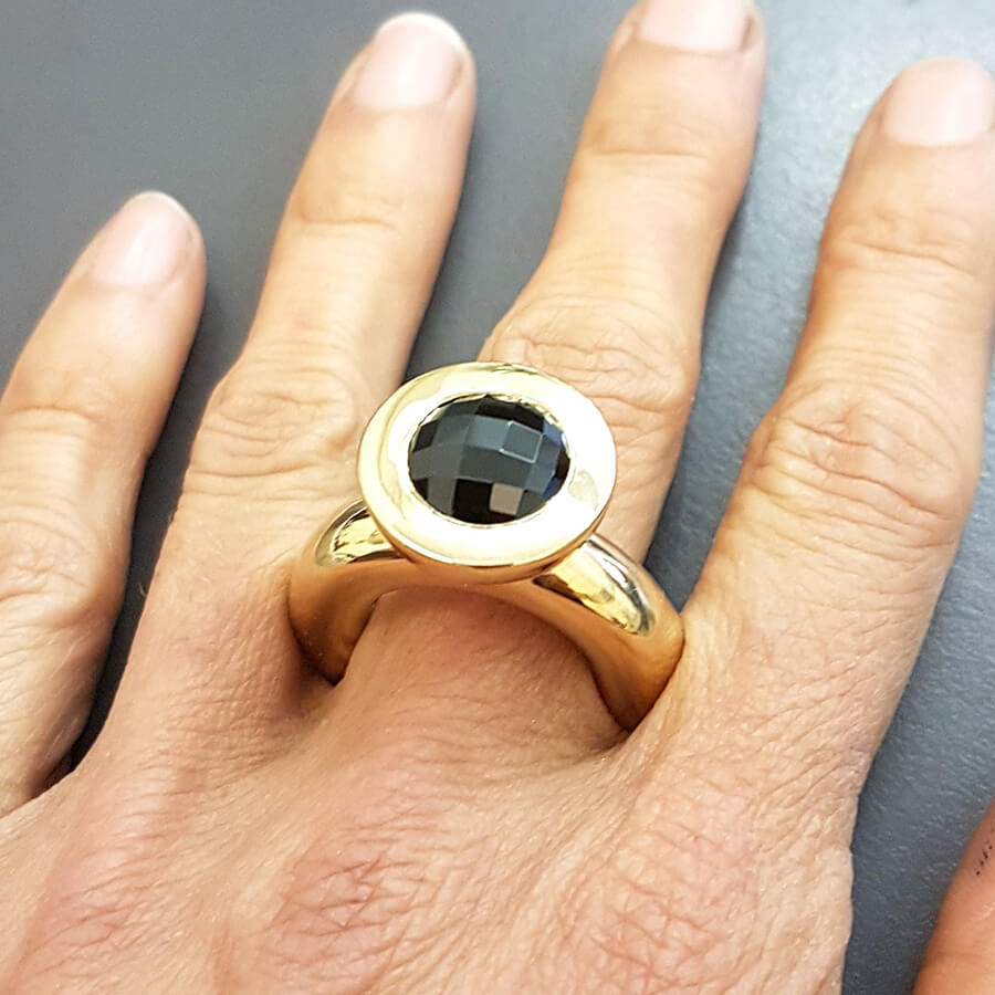 Black Onyx Princess Ring in Bronze