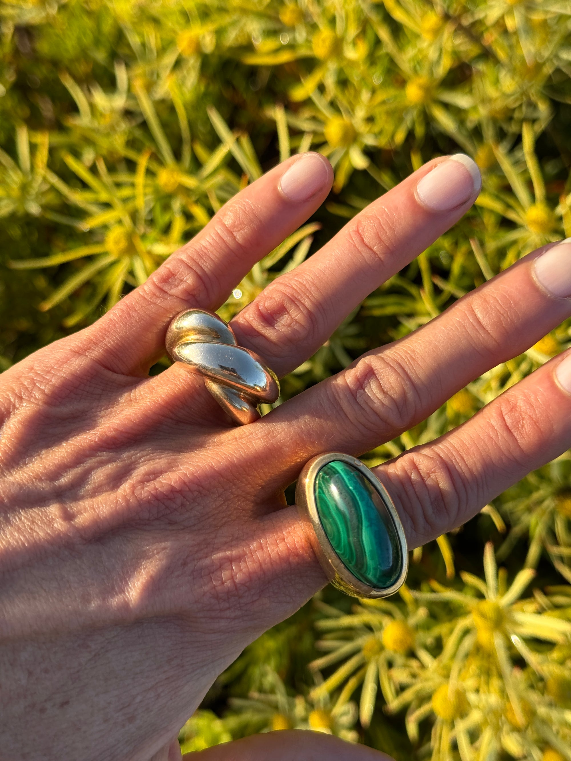 Malachite Bullet Cut Bronze Ring