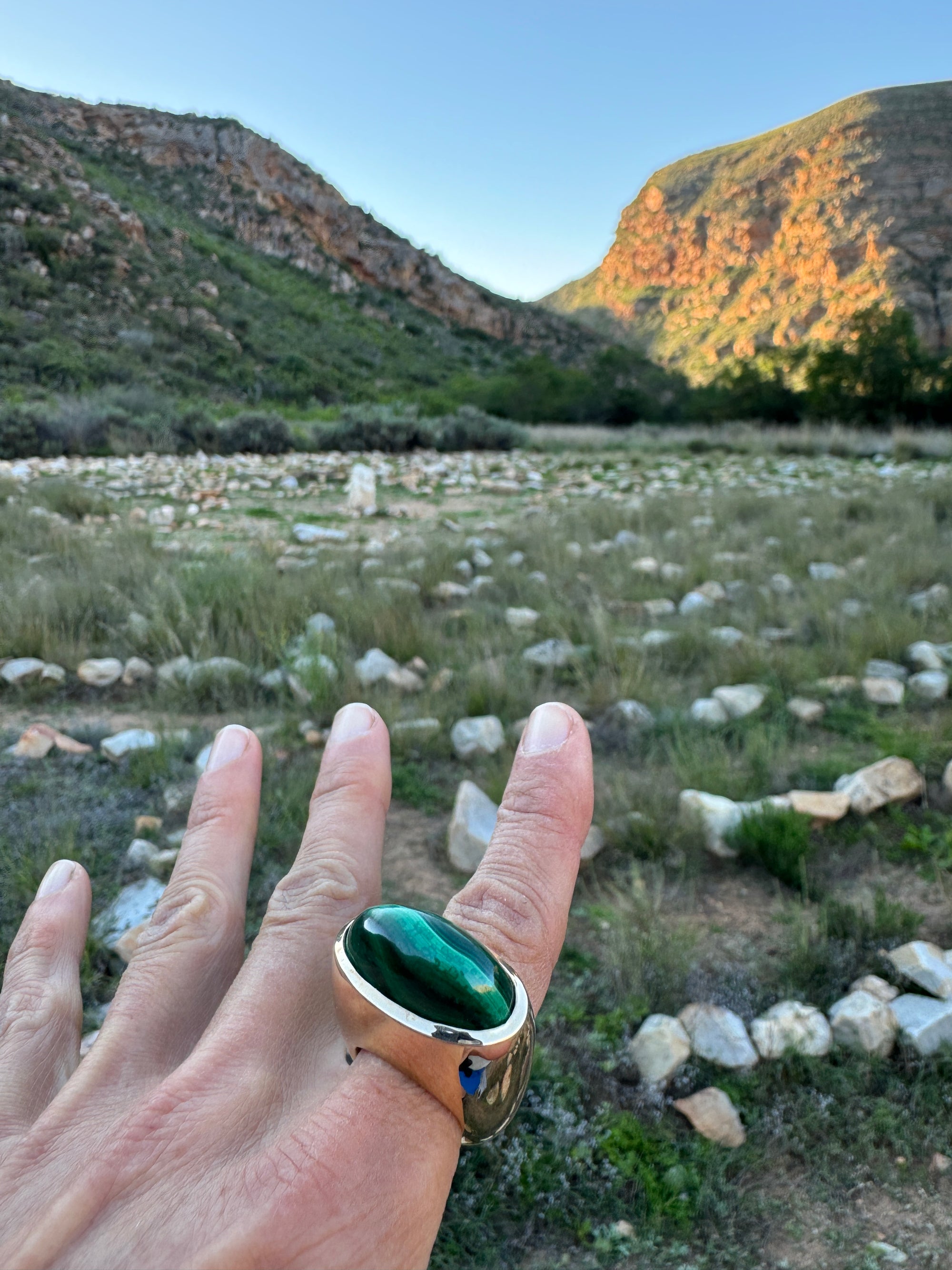 Malachite Bullet Cut Bronze Ring