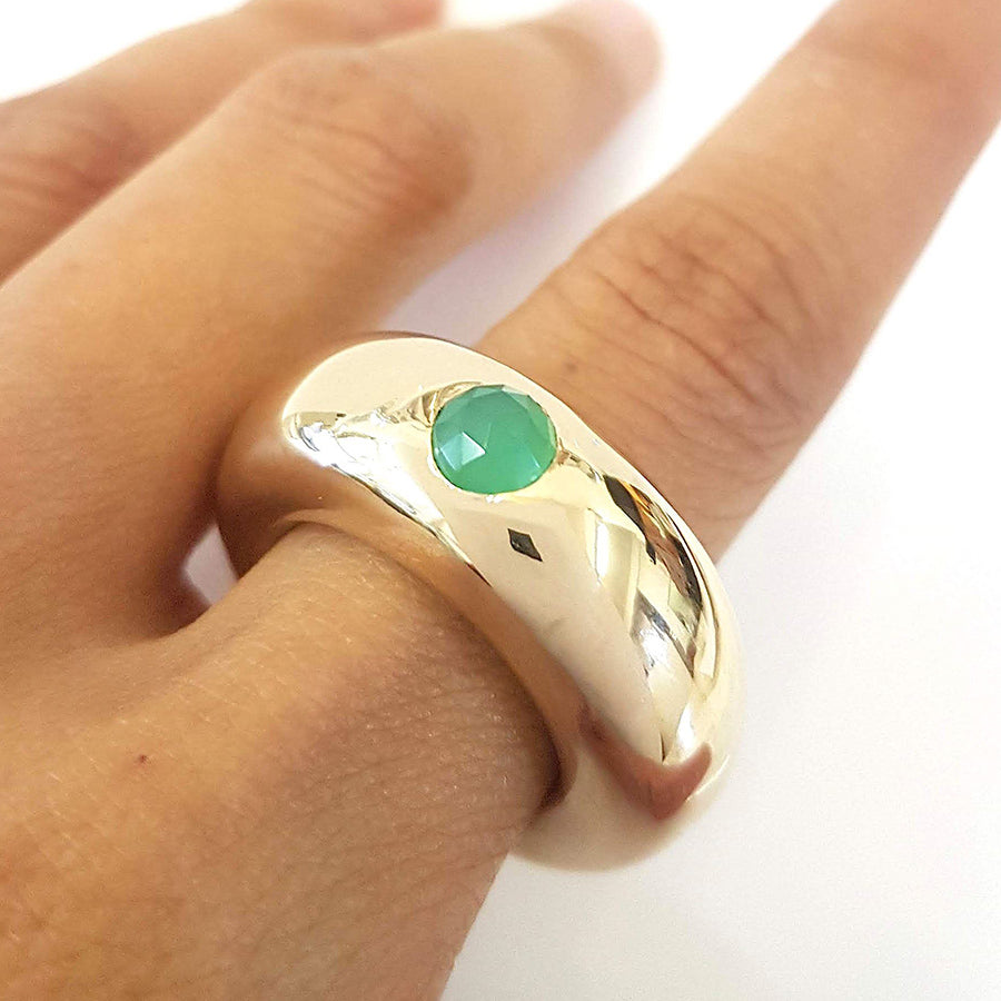 Chrysoprase Statement Solitaire Ring in Bronze 10mm
