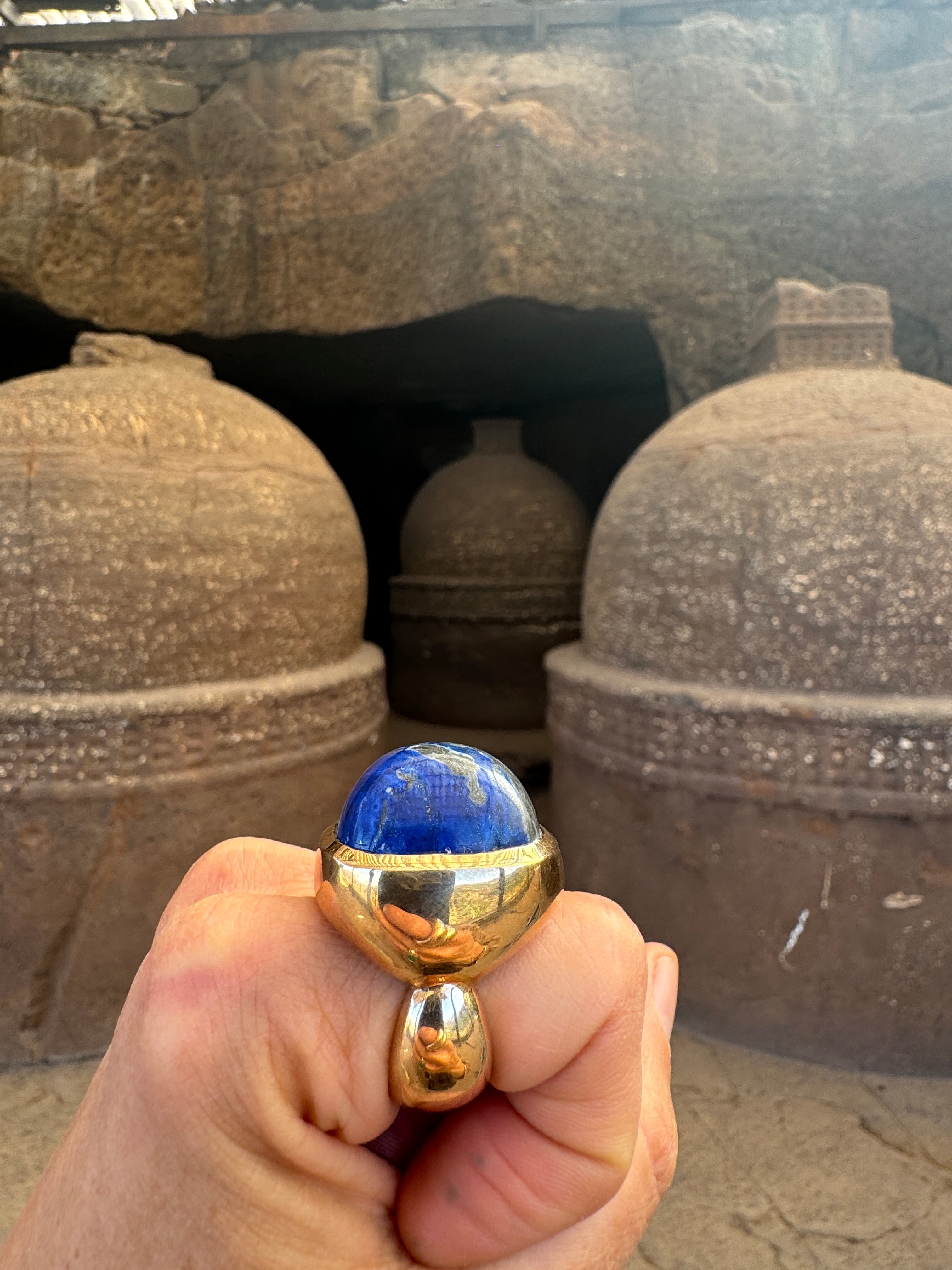 Lapis Lazuli Square Cushion Cut Bronze Ring