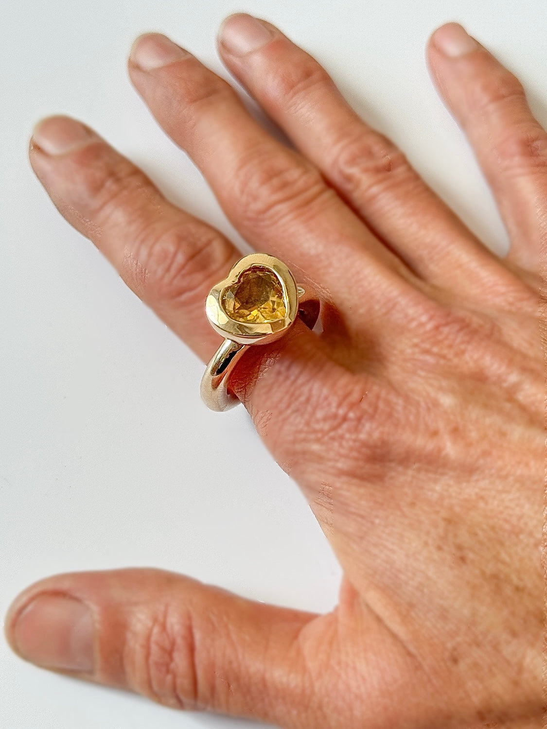 Small Citrine Heart Bronze Ring