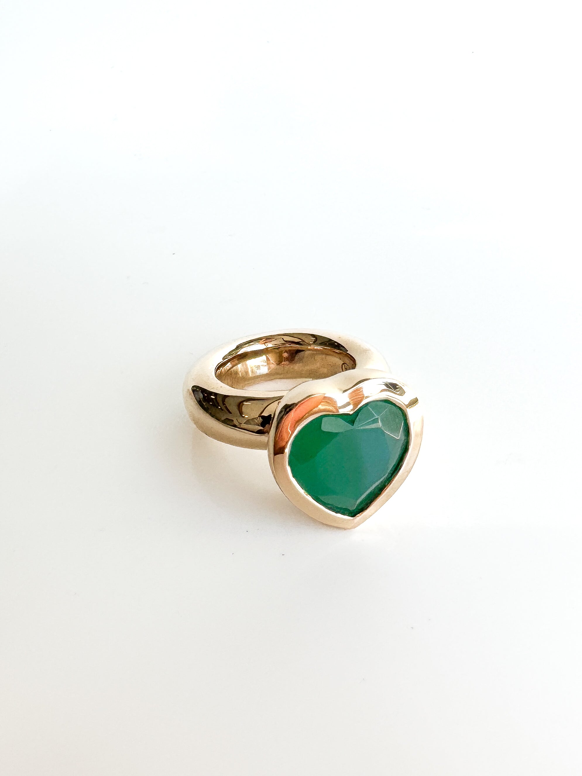 Green Onyx Big Heart Ring in Bronze