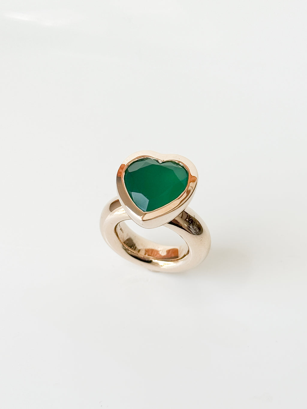 Green Onyx Big Heart Ring in Bronze