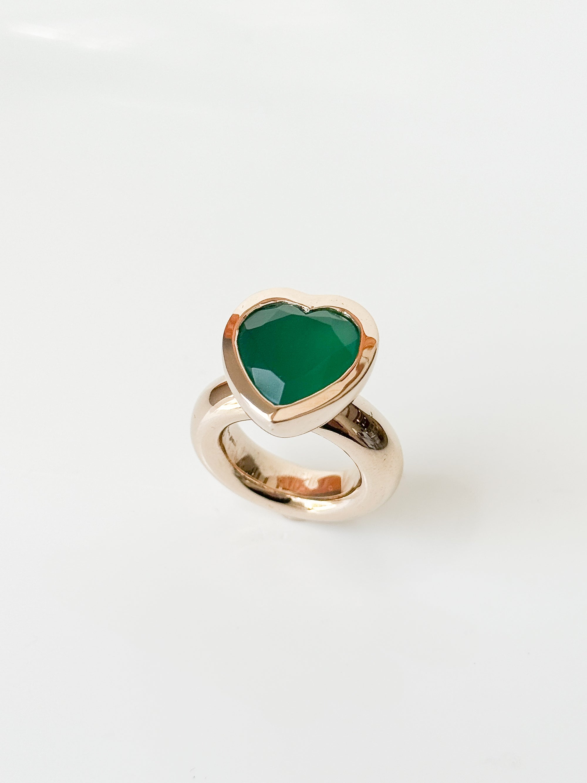 Green Onyx Big Heart Ring in Bronze