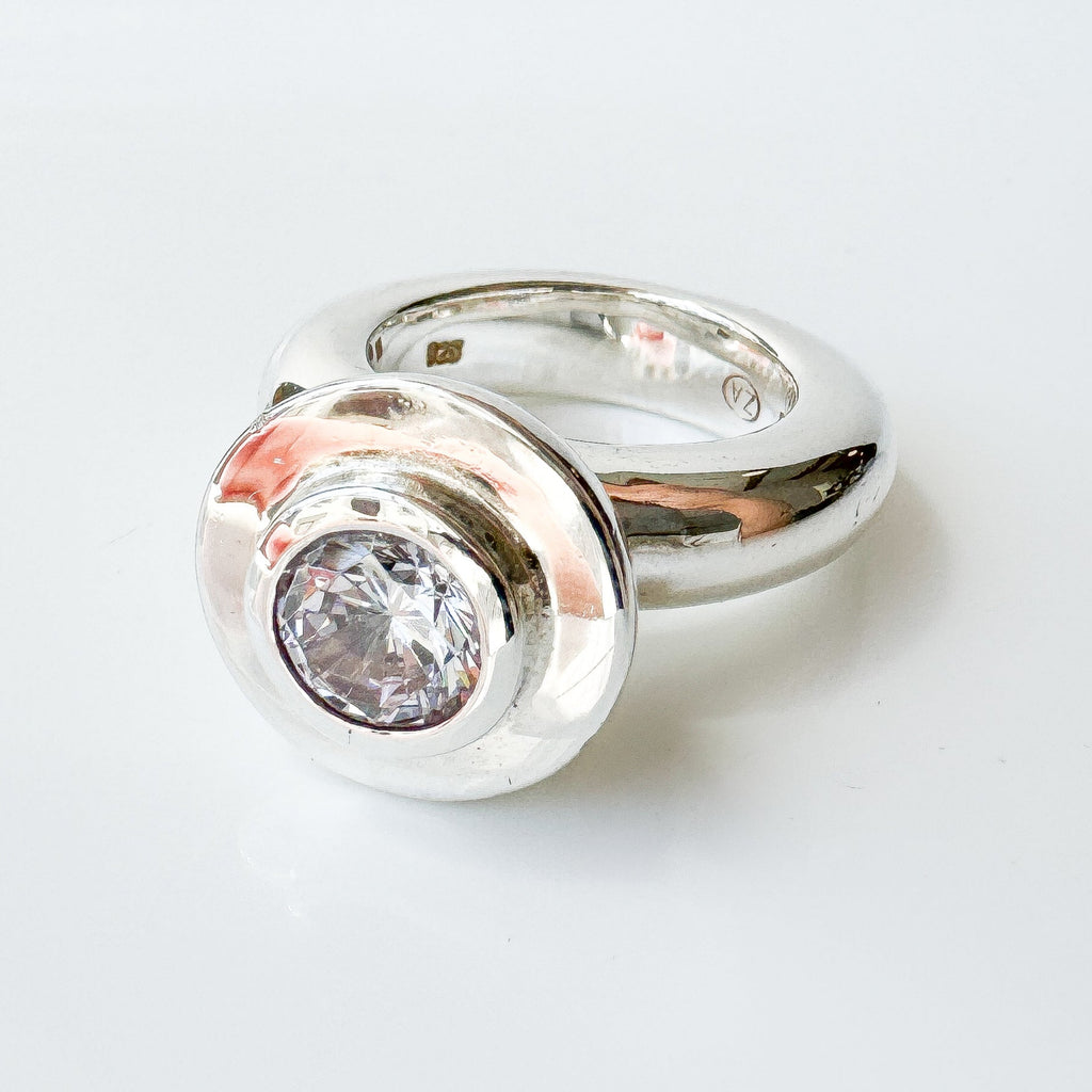 Sterling Silver Princess Ring with Cubic Zirconia and Sterling Silver Setting