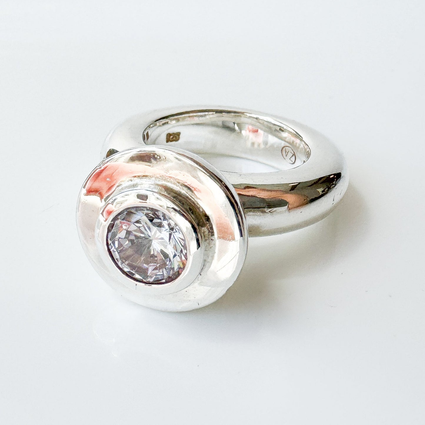 Cubic Zirconia Sterling Silver Princess Ring with setting