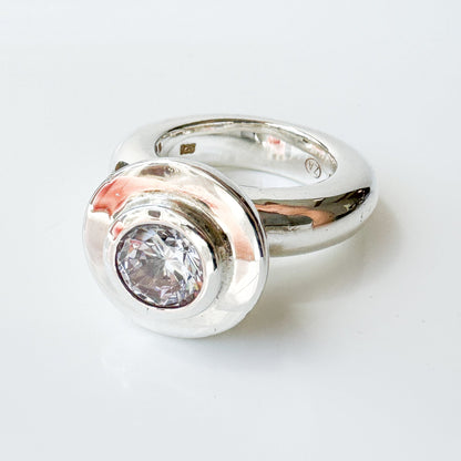 Cubic Zirconia Sterling Silver Princess Ring with setting
