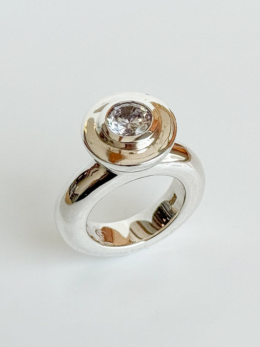 Cubic Zirconia Sterling Silver Princess Ring with setting