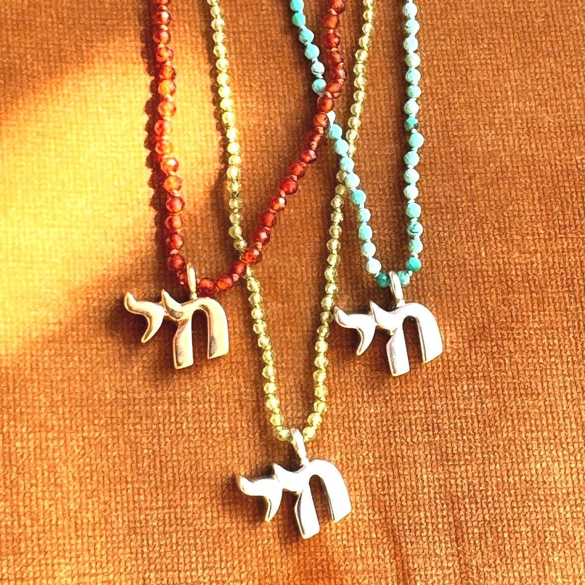 Small Bronze Chai Pendant With Brandy Citrine Beads