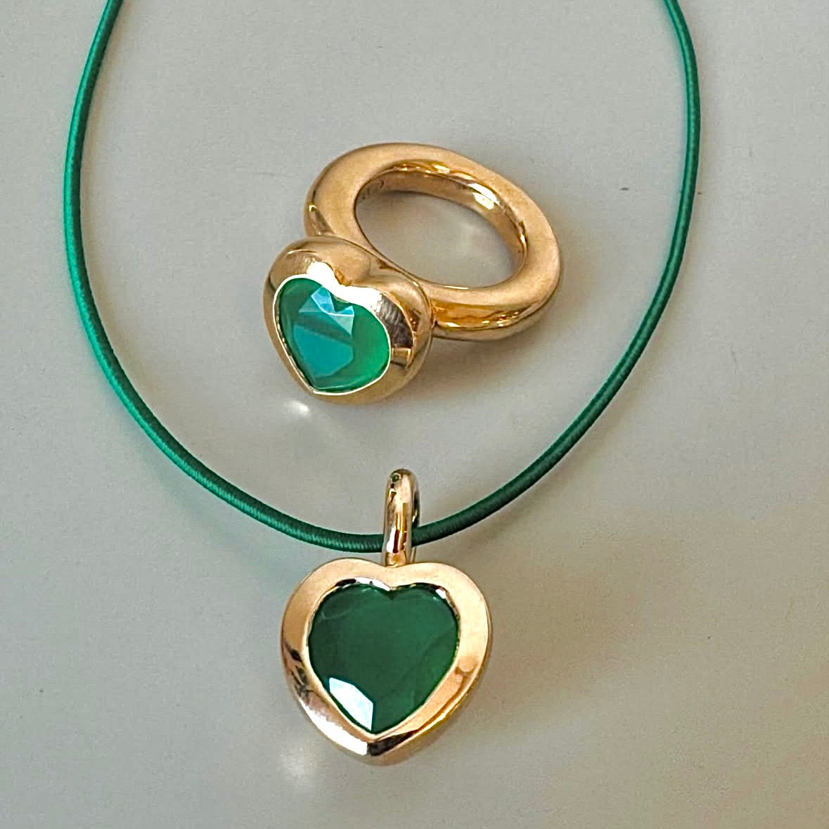 Small Bronze Heart Pendant with Green Onyx