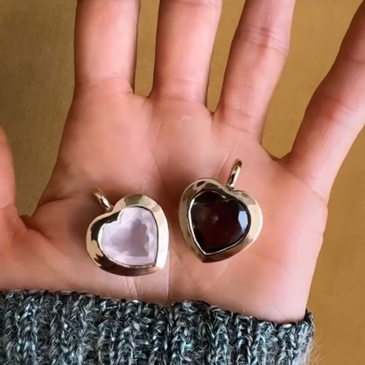 Big Bronze Heart Pendant with Rose Quartz