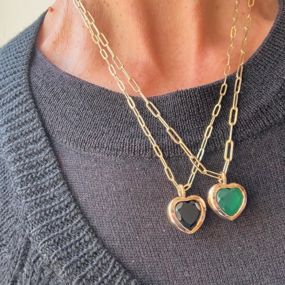 Small Bronze Heart Pendant with Black Onyx