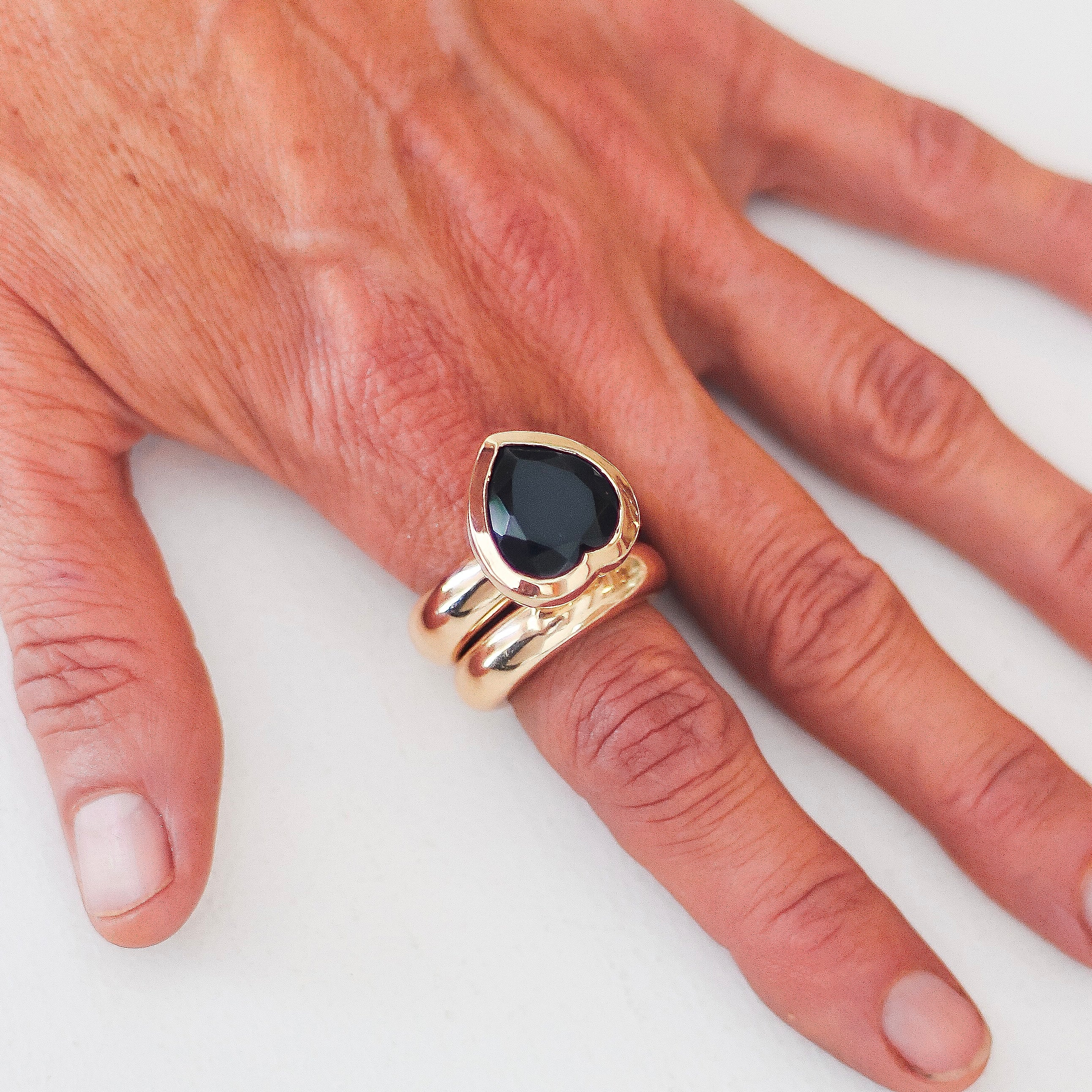 Large Black Onyx Bronze Heart Ring