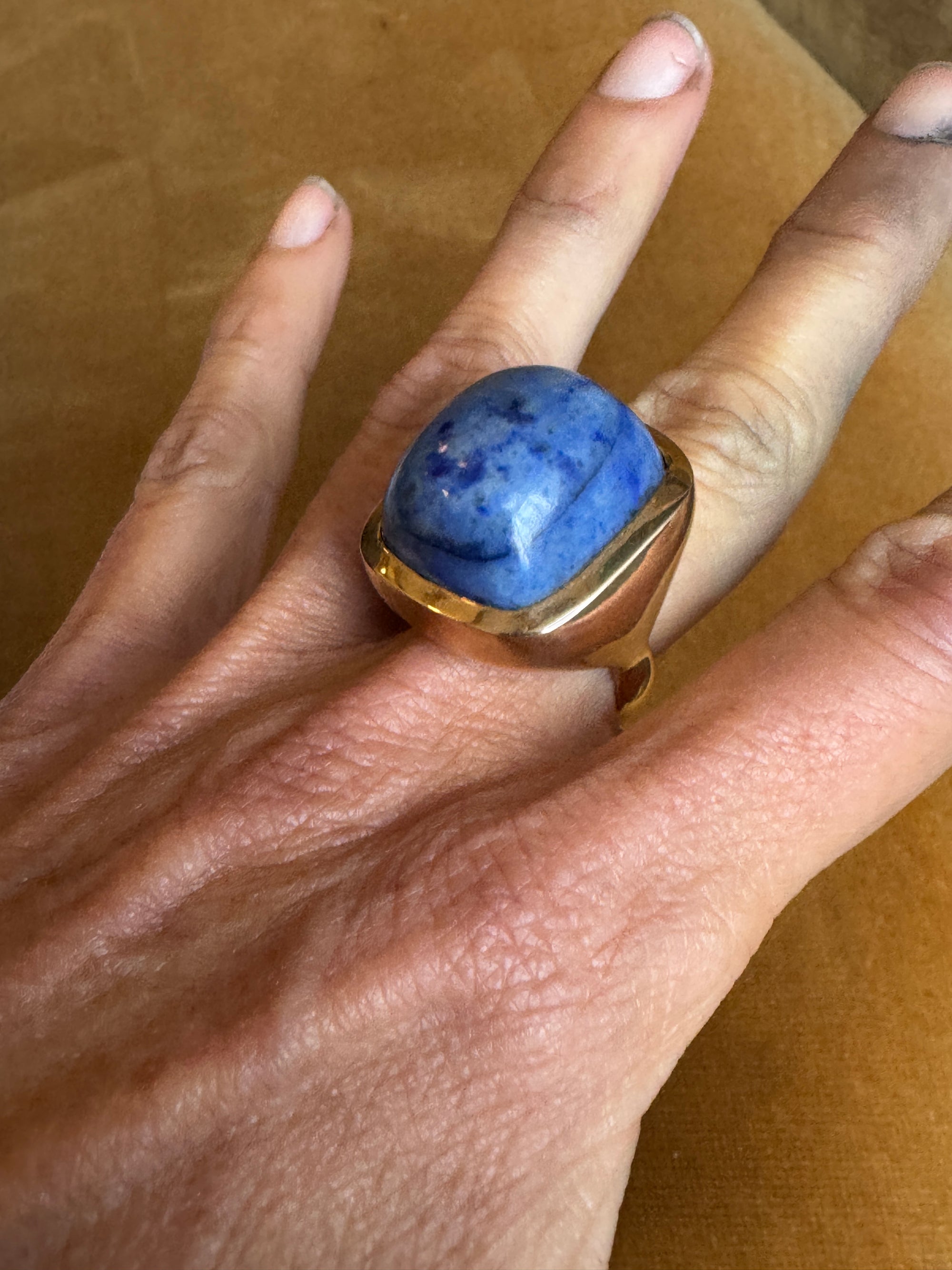 Blue Dumortierite Rectangular Cushion Cut Bronze Ring