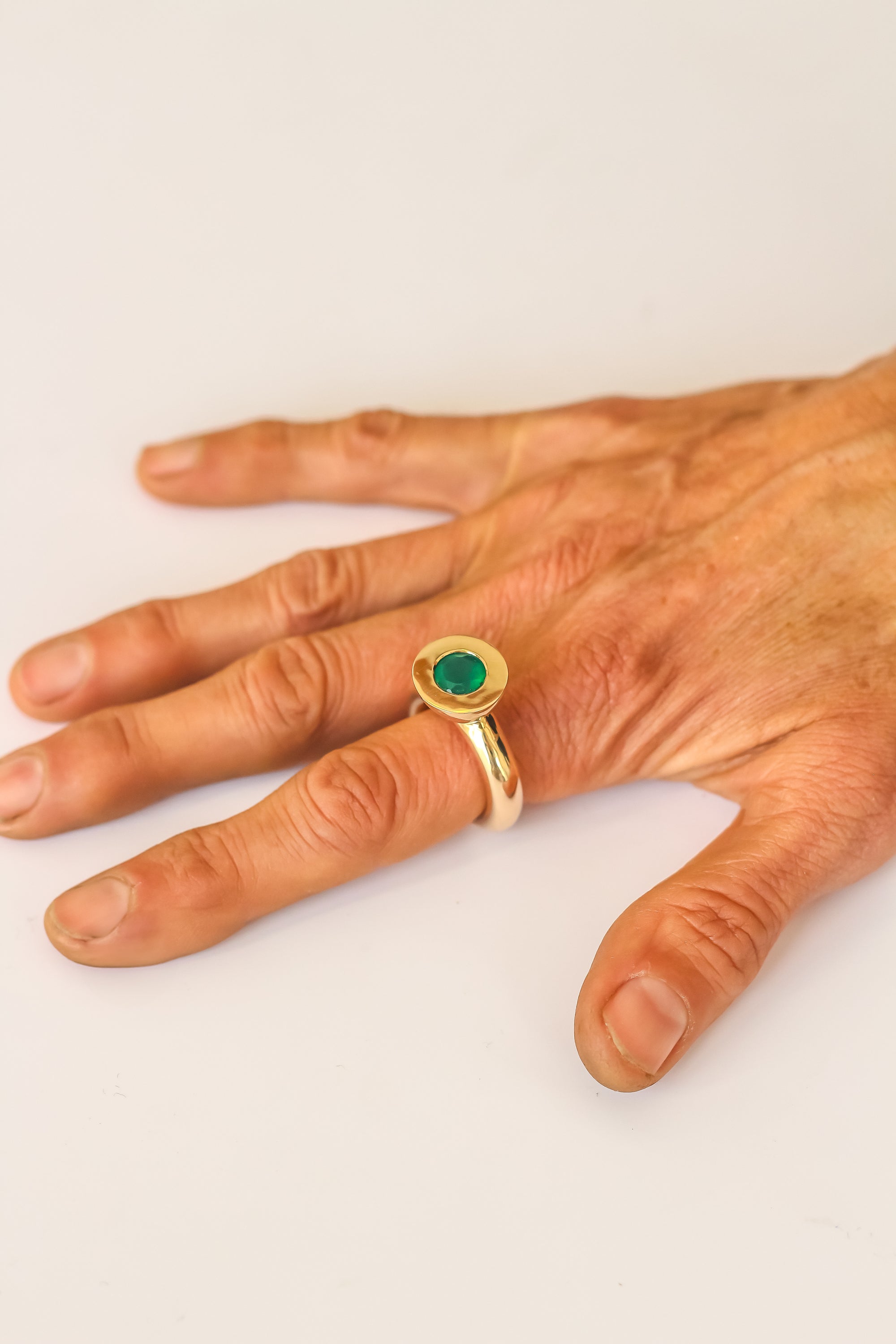 Green Onyx Small Princess Ring in Bronze