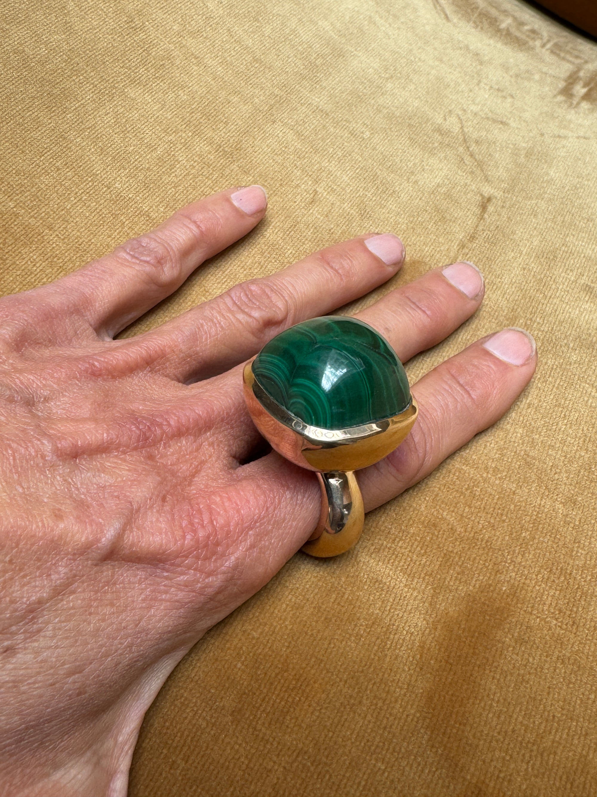 Malachite Square Cushion Cut Bronze Ring