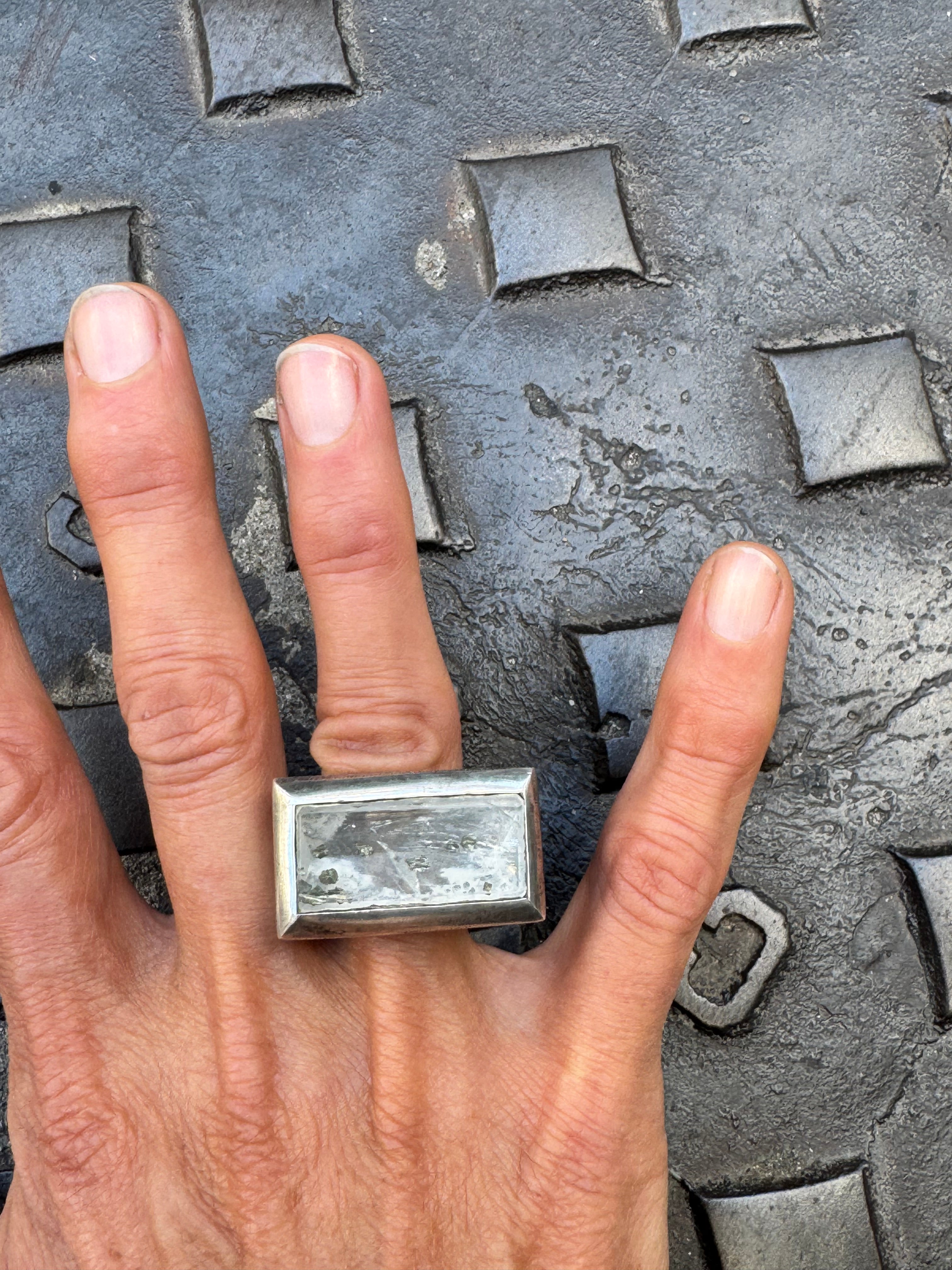 Clear Quartz and Pyrite Ring in Sterling Silver