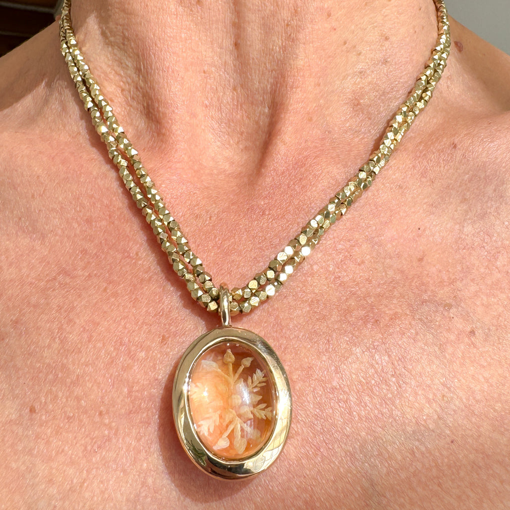 Carved Citrine Bronze Pendant with African Brass Beads