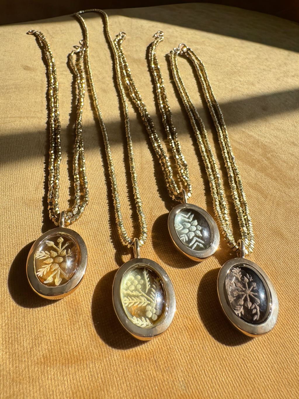 Carved Smoky Quartz Bronze Pendant with African Brass Beads