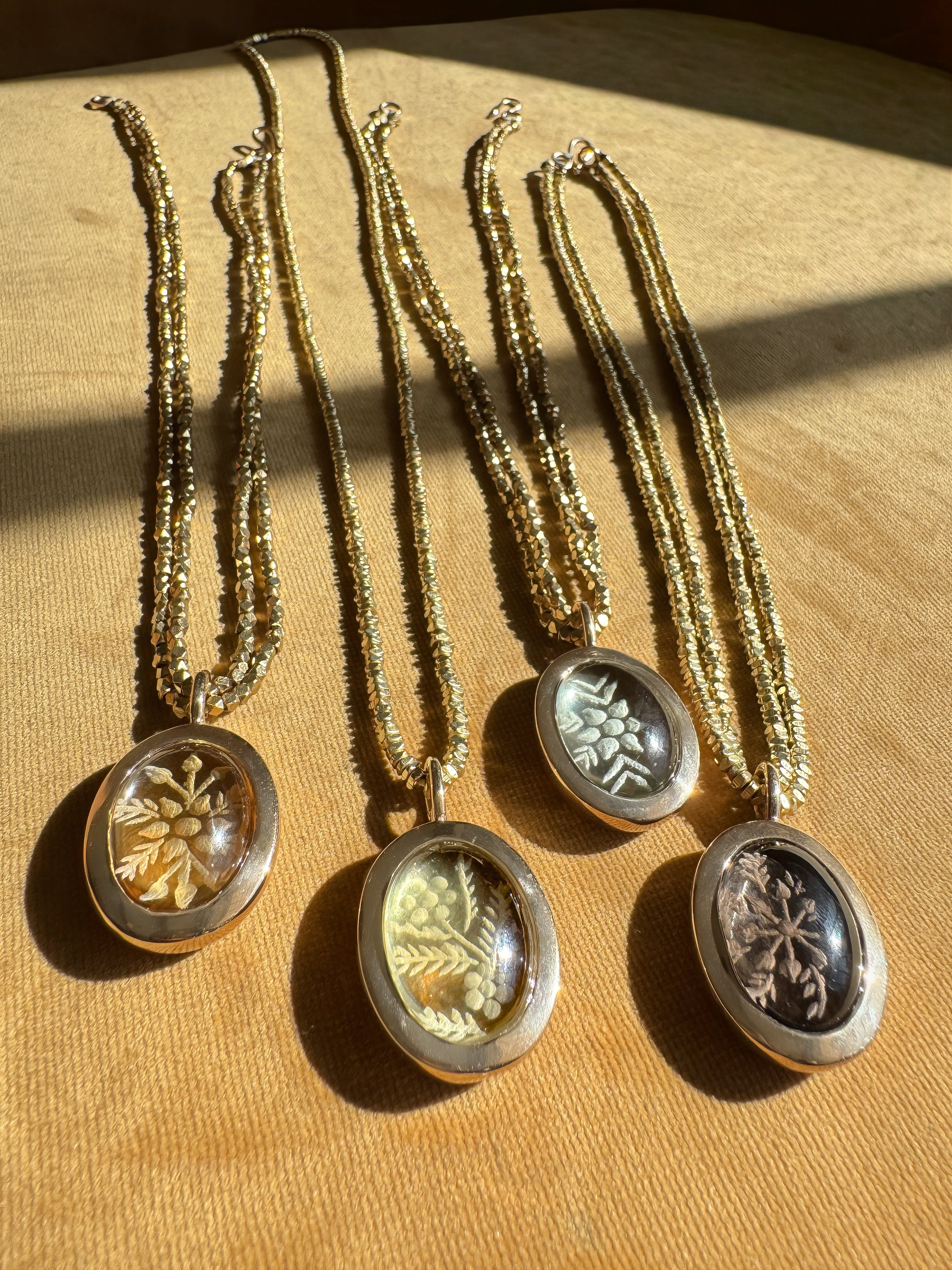 Carved Smoky Quartz Bronze Pendant with African Brass Beads