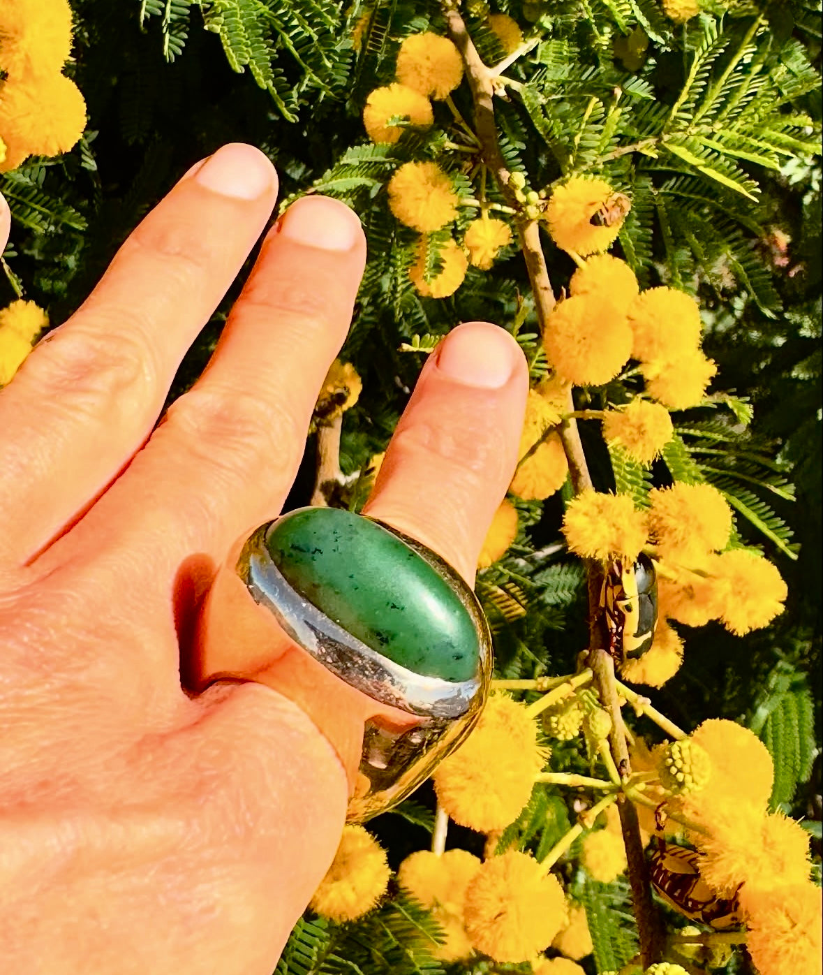 Speckled Jade Bullet Cut Bronze Ring