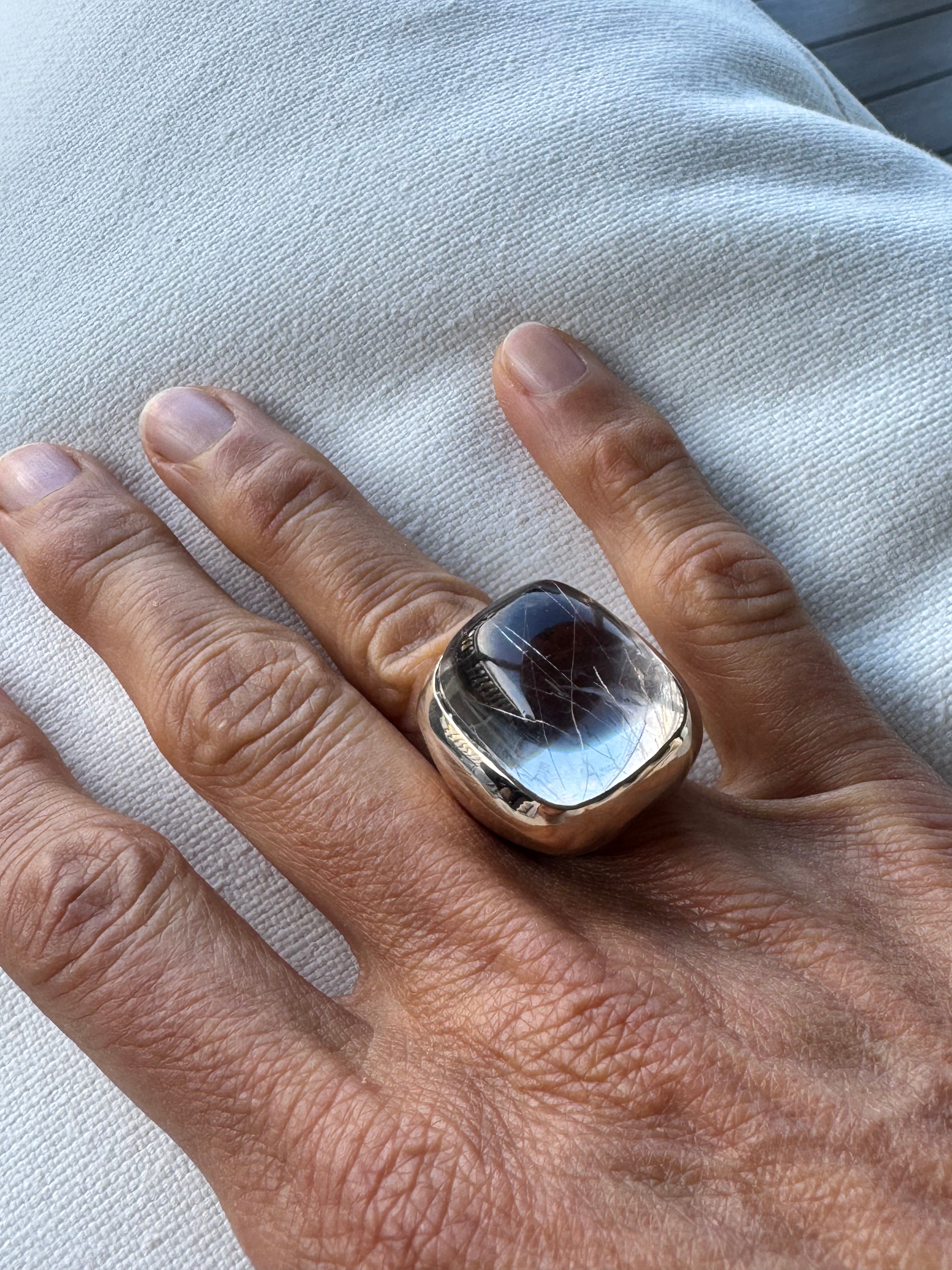 Rectangular Cushion Cut Rutilated Quartz Bronze Ring