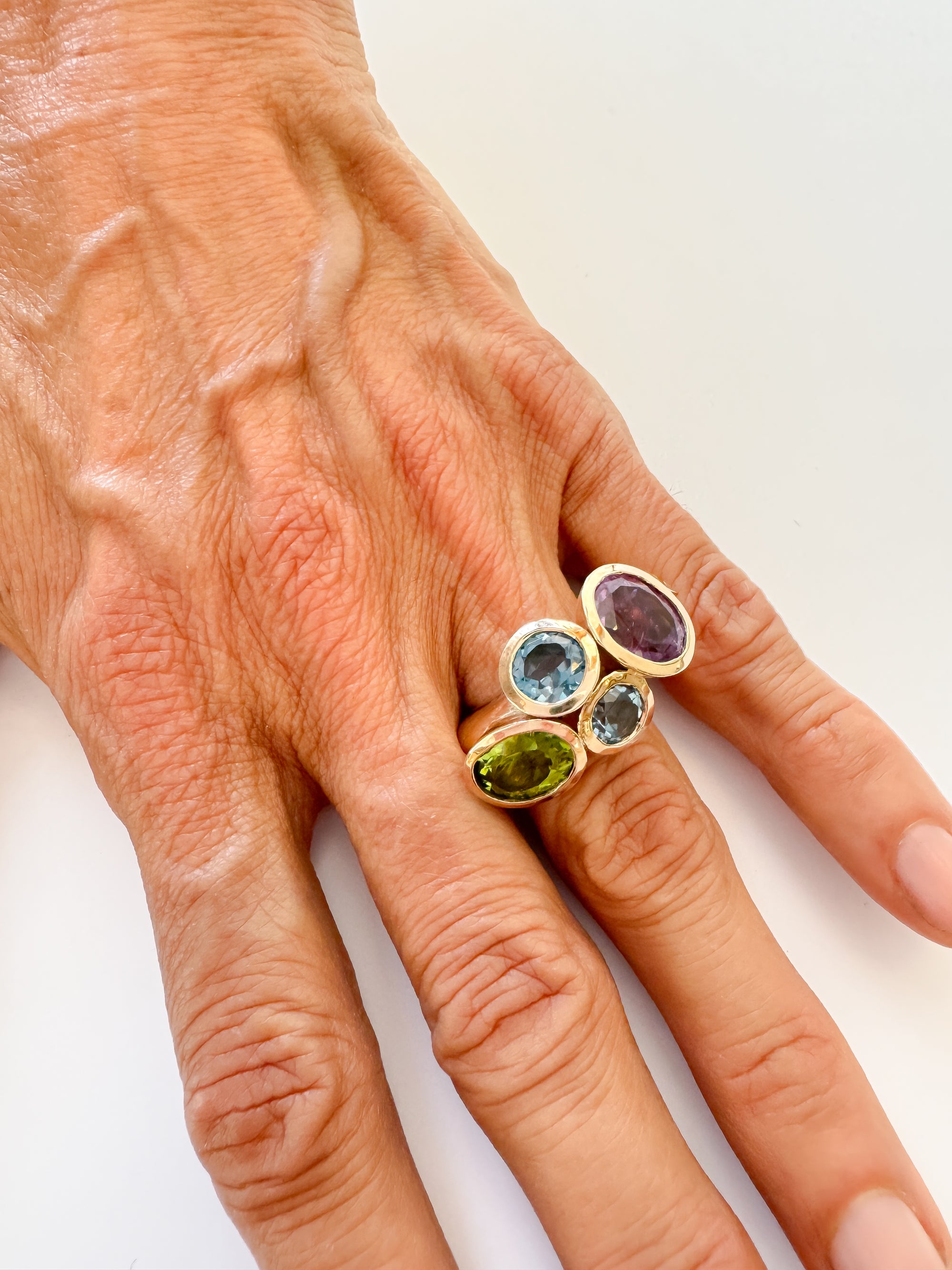 Amethyst Mix Semi-Precious Octopus Ring in Bronze