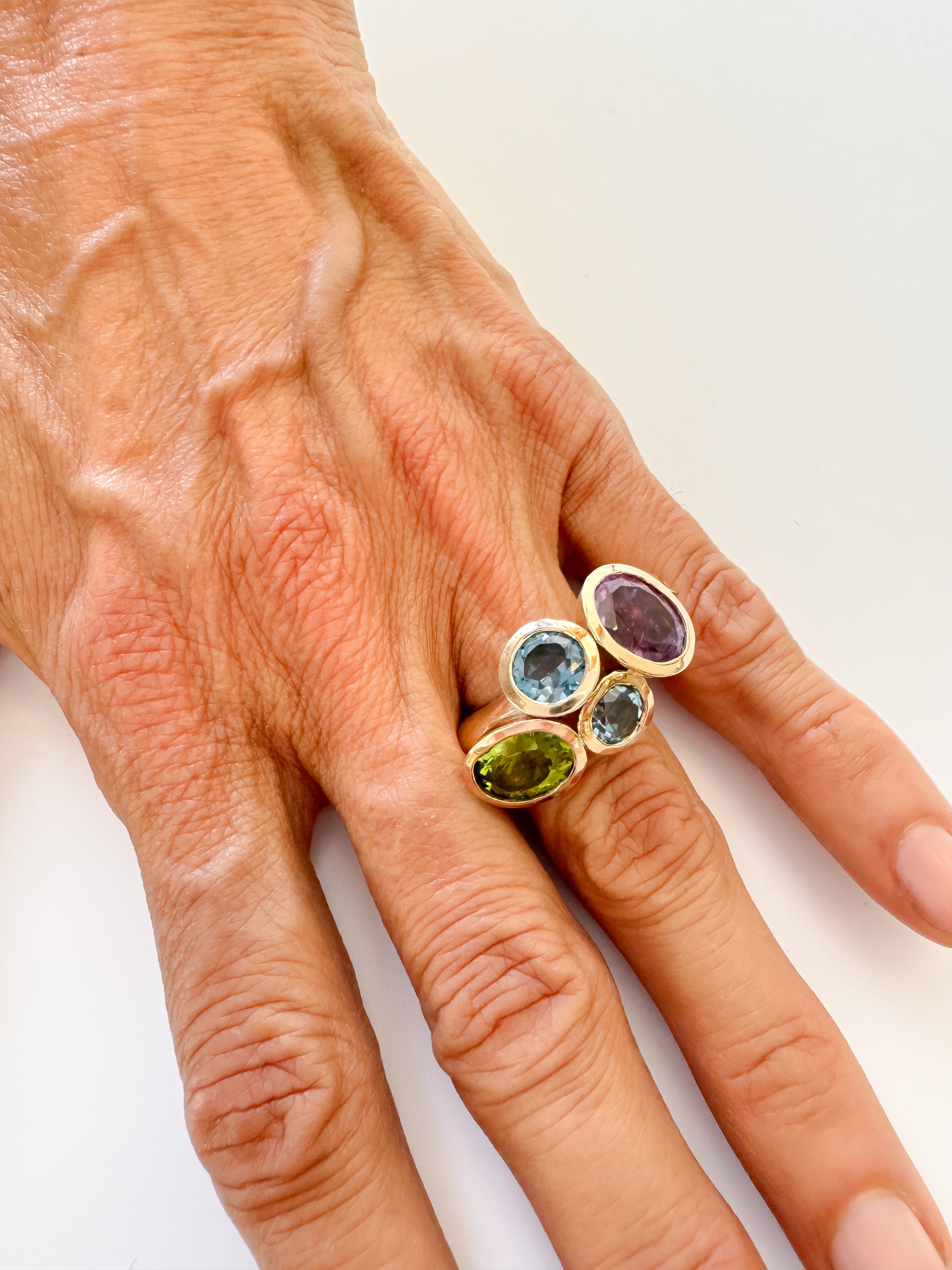 Amethyst Mix Semi-Precious Octopus Ring in Bronze