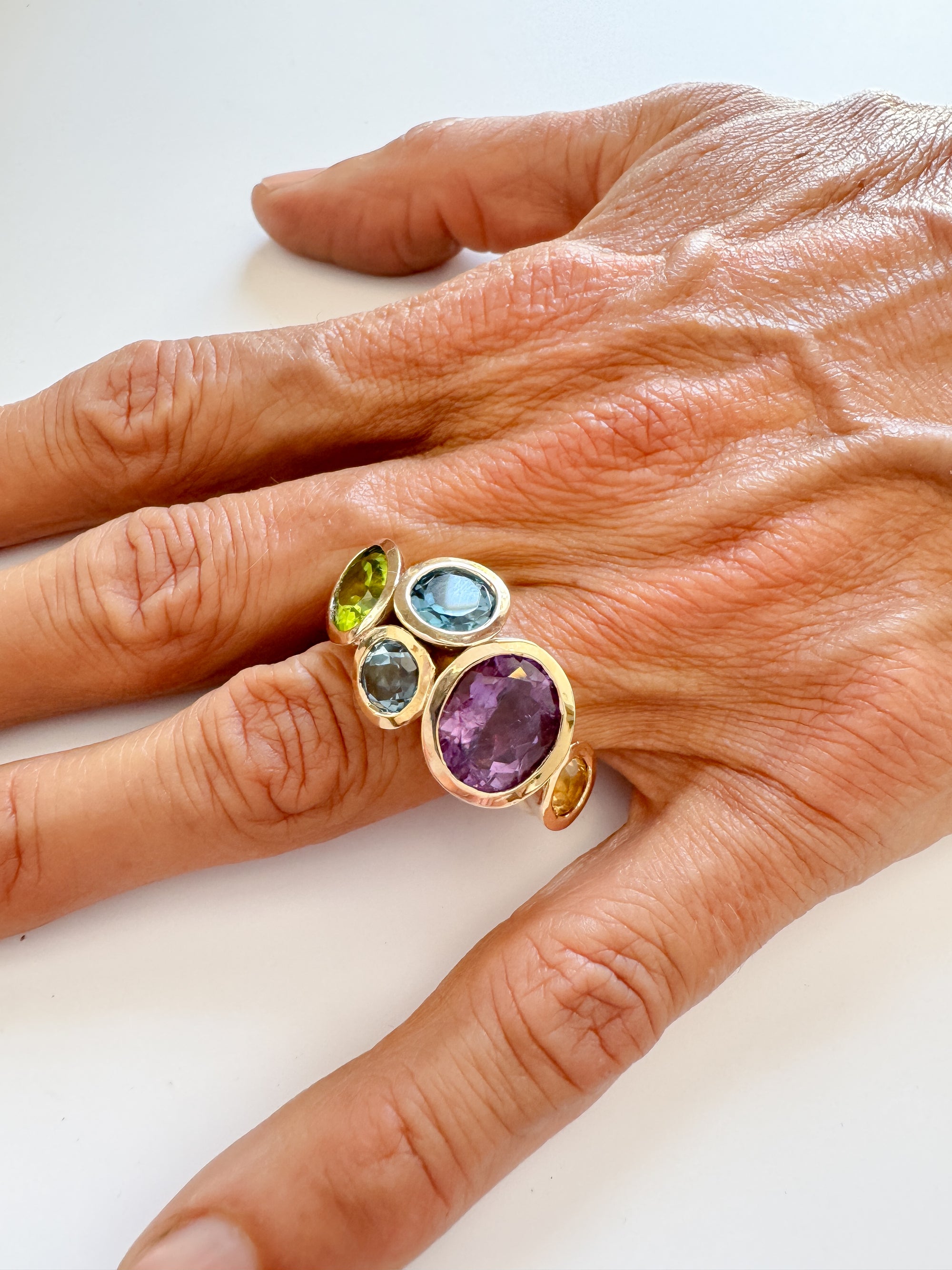 Amethyst Mix Semi-Precious Octopus Ring in Bronze