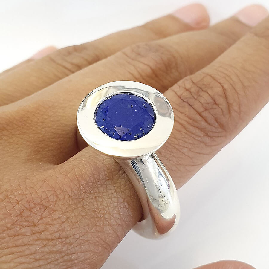 Large Sterling Silver Princess Ring with Lapis Lazuli
