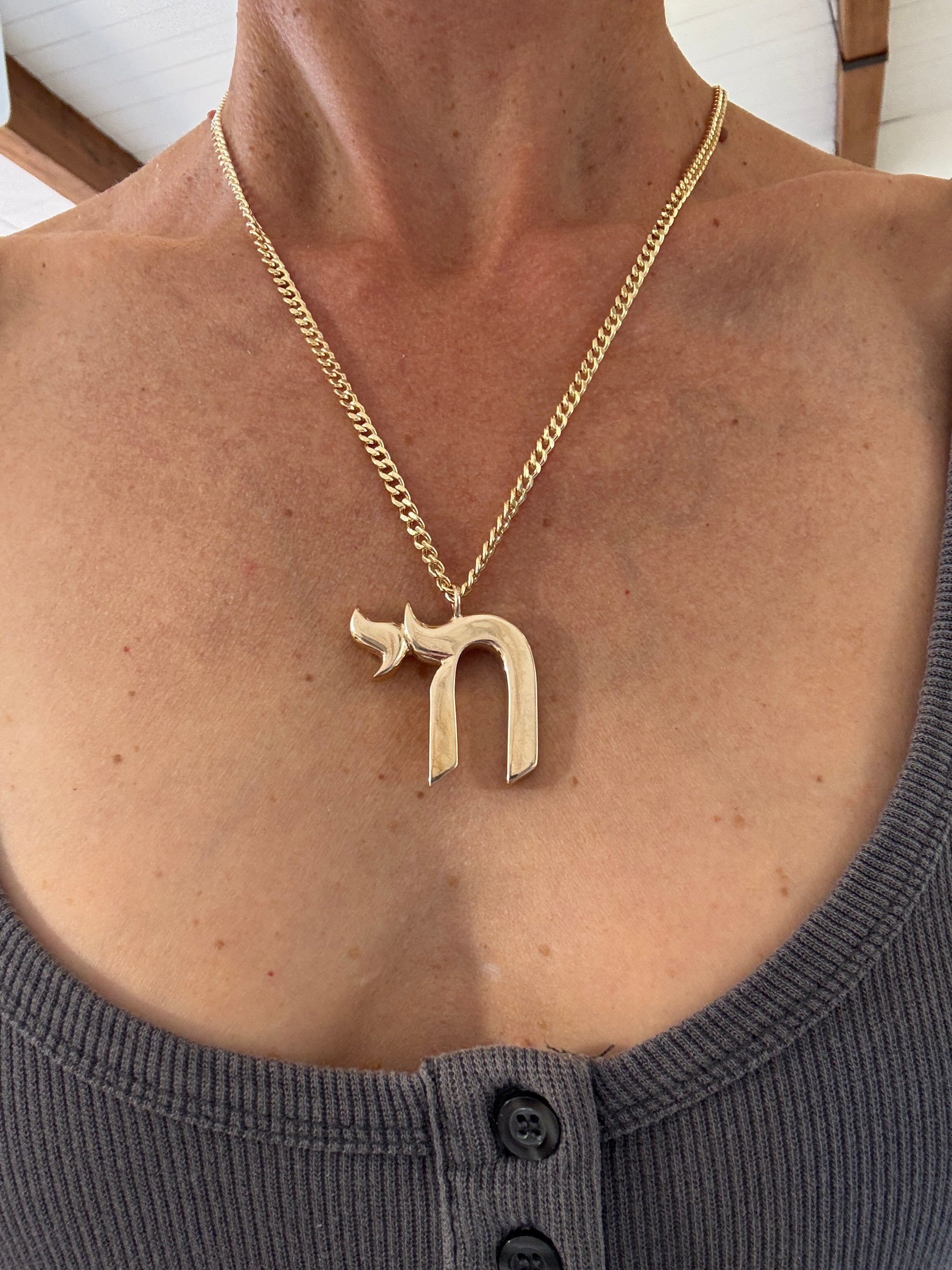 Large Bronze Chai Pendant