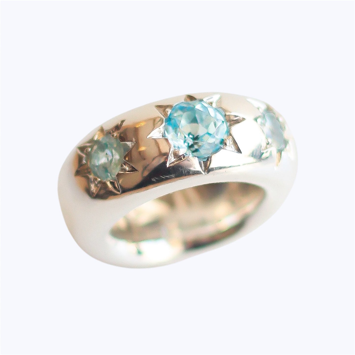 10mm Organic Sterling Silver Star Ring With Sky Blue Topaz