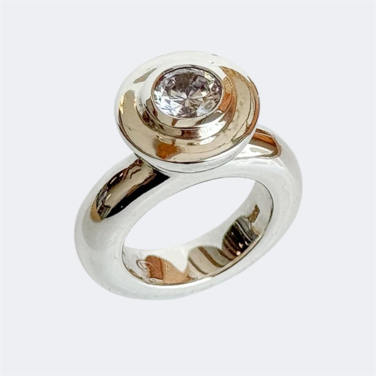 Cubic Zirconia Sterling Silver Princess Ring with setting